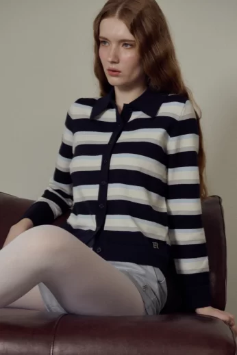 Tommy Cardigan เสื้อคาดิแกนไหมพรมคอปกลายทาง